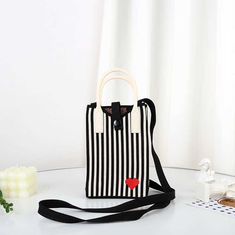 Pixie Bag Coeur Rayé Noir - Petit Sac téléphone portable