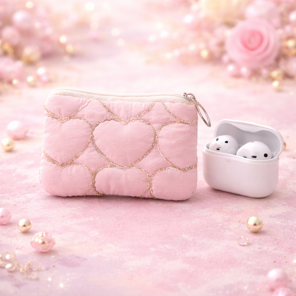 Porte-monnaie Coeurs Roses Kawaï