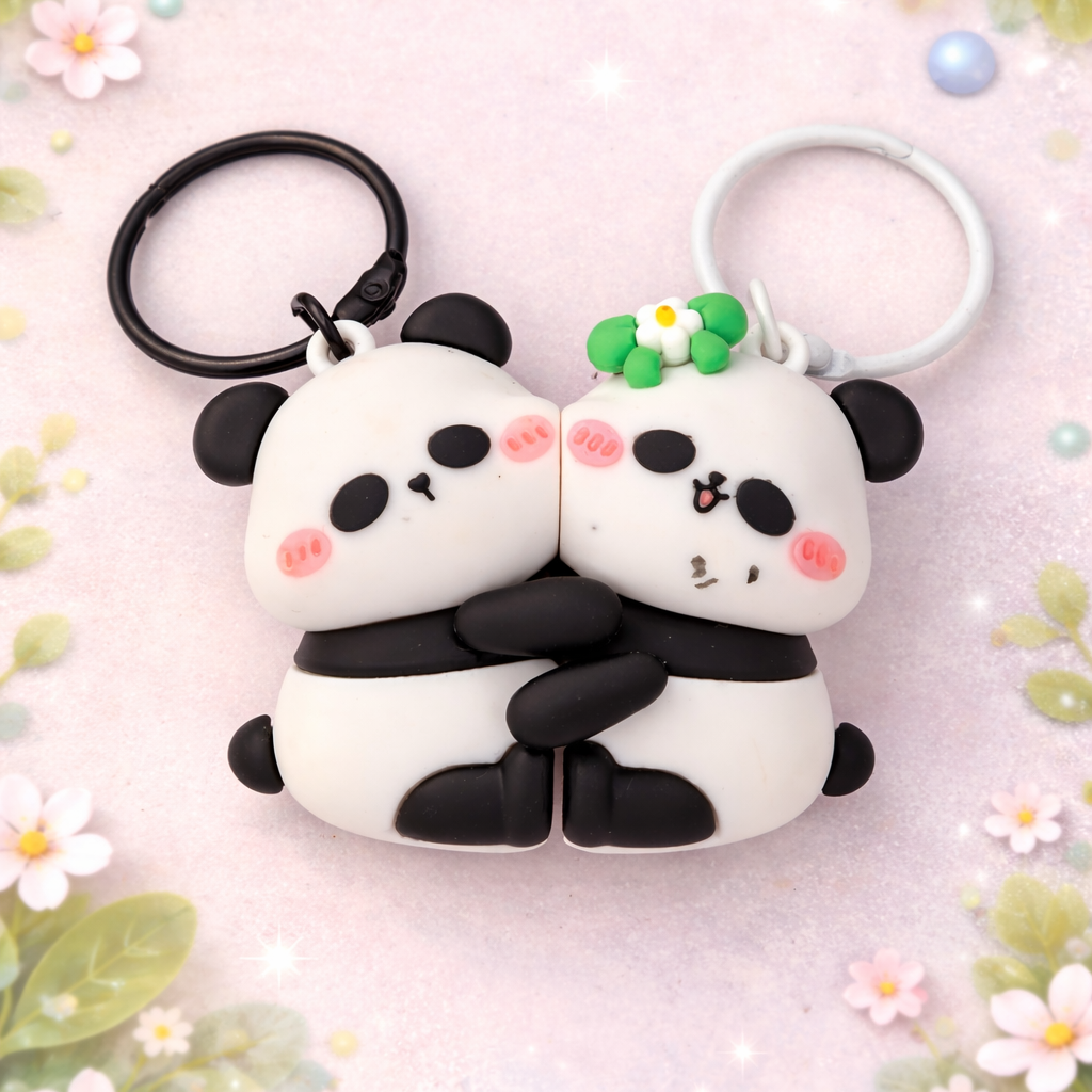 Mini Plush Panda & Kiki 2点セット Magnetic Panda Duo Keychains – For Sharing – Minisuki