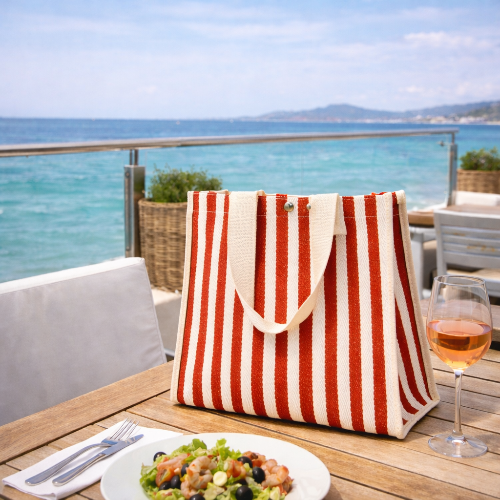 Rote gestreifte Strandtasche
