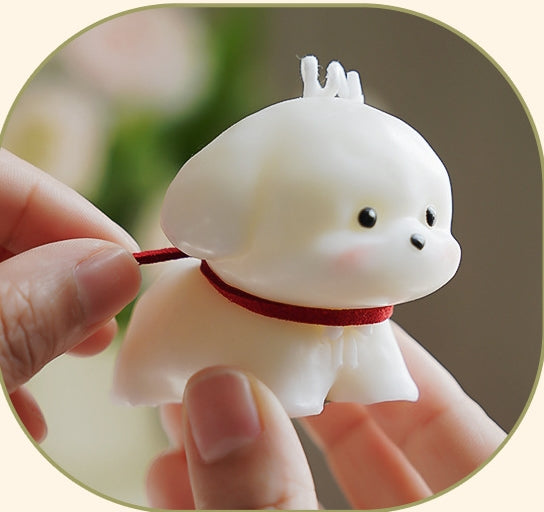 Bougie chien caniche blanc