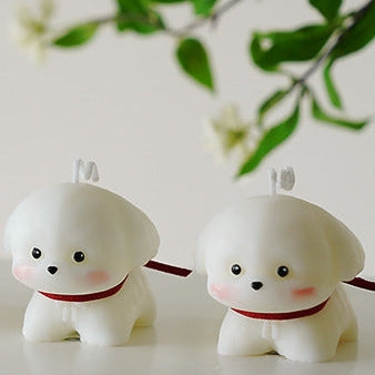 Bougie chien caniche blanc