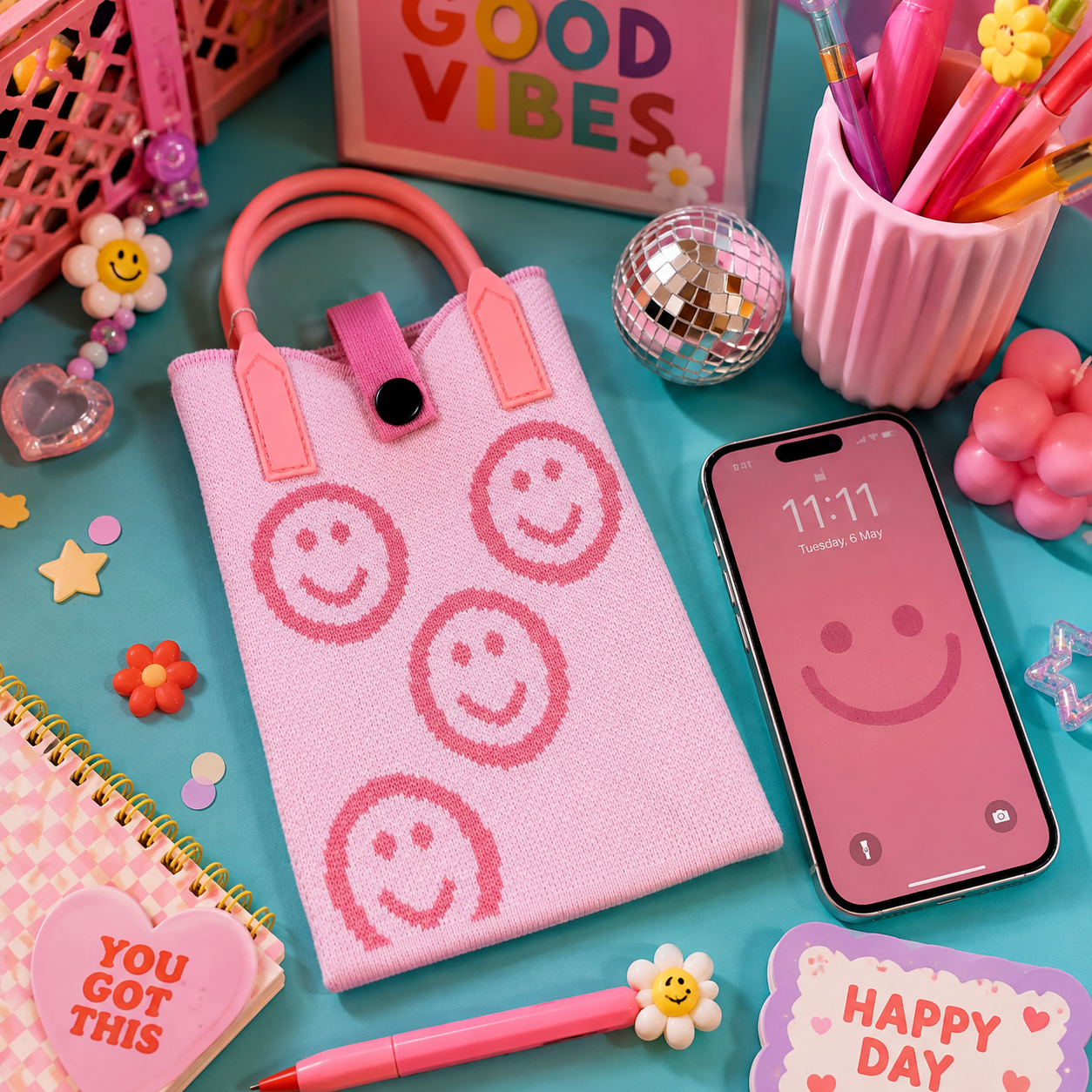 Pixie Bag Smiley Rose - Petit sac Coréen Téléphone portable