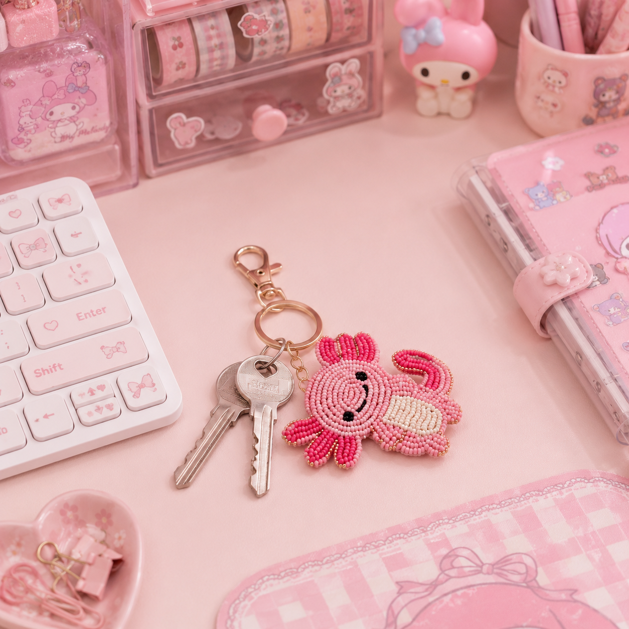 Lucky Cat Chrome Keyring