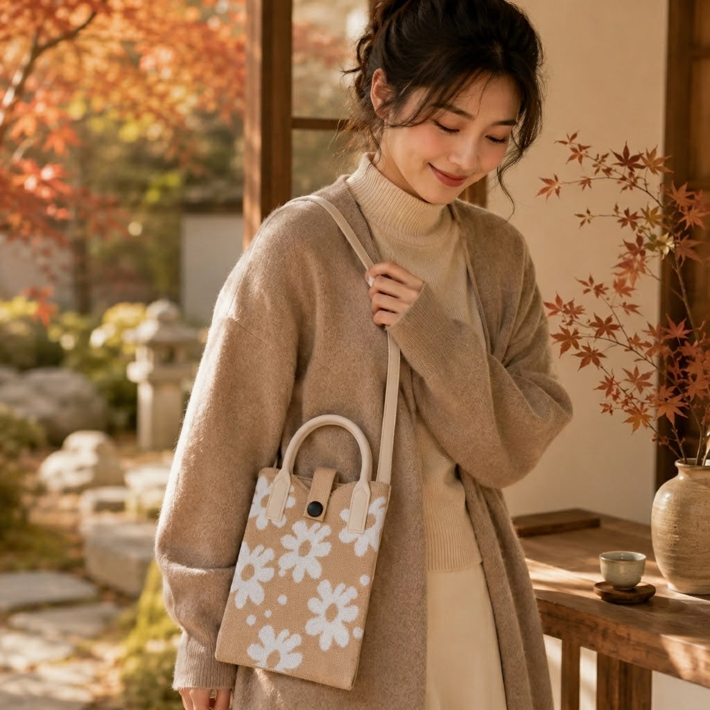 Pixie Bag Automne Marguerite Beige - Petit sac Coréen Téléphone portable
