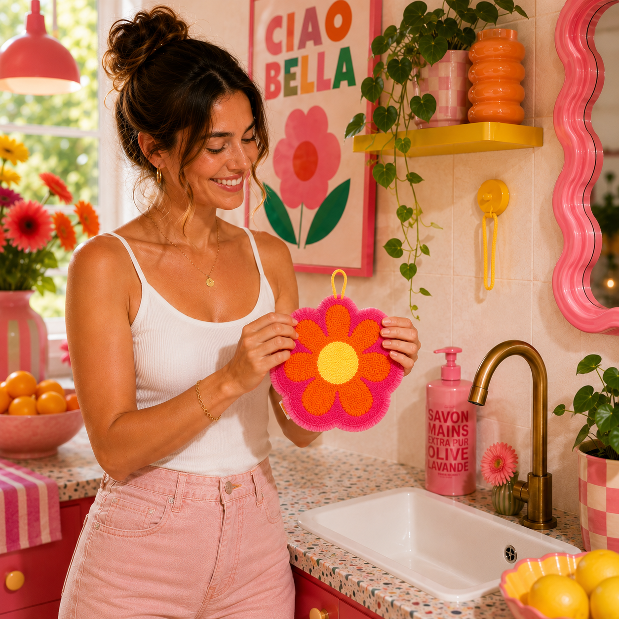 Essuie-mains Coréen -Serviette Happy Hands Groovy Flower