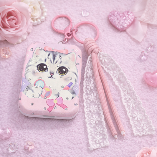 Miroir pliant - Porte clés Chat Rose Dentelle Kawaii