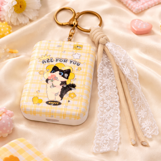 Miroir pliant - Porte clés Chat Vichy Jaune