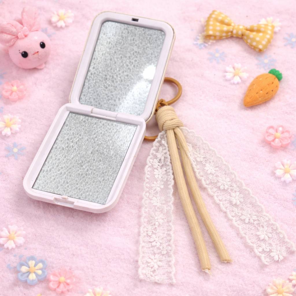 Miroir pliant - Porte clés Lapin Beige