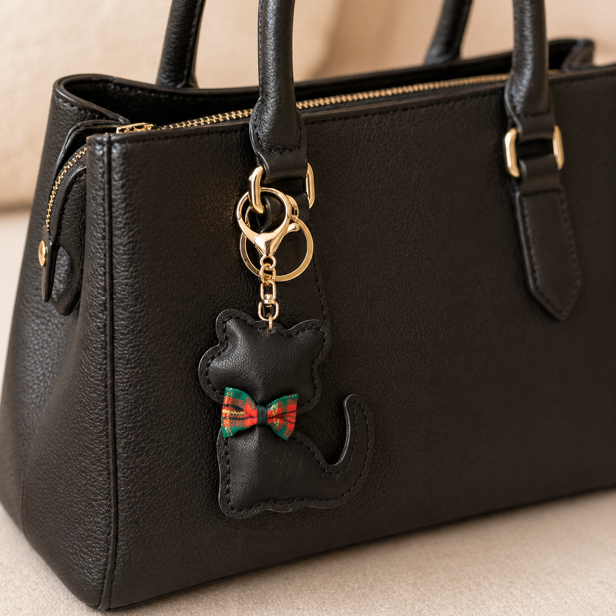 Porte-clés Chat Elégant Noir et Rose
