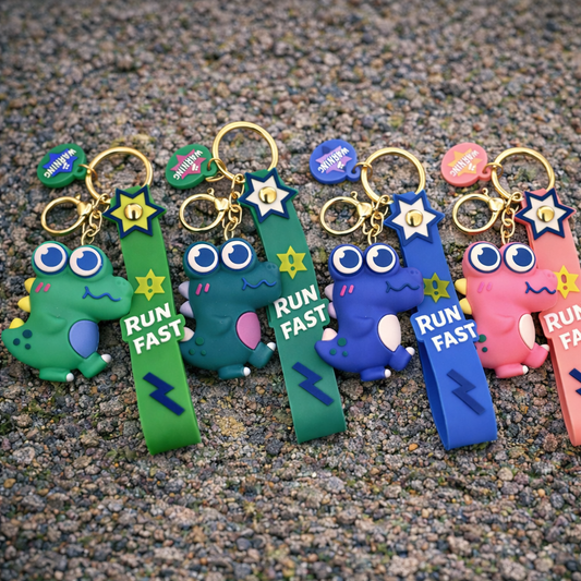 Porte-clés crocodile Run Fast avec badge, grelot et lanière