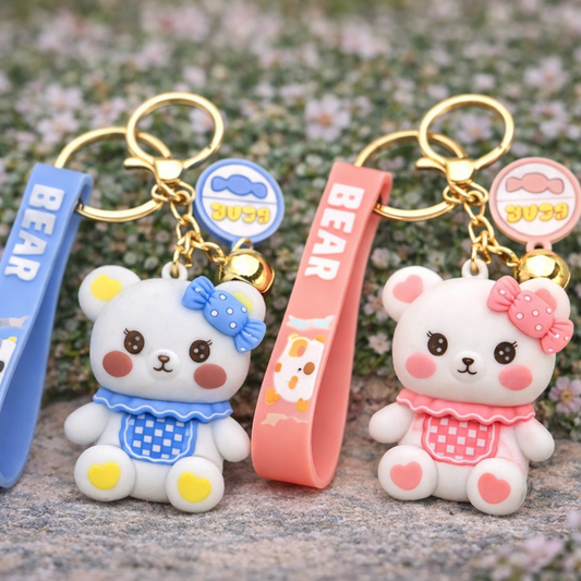 Porte-clés ourson Bear avec badge, lanière et grelot