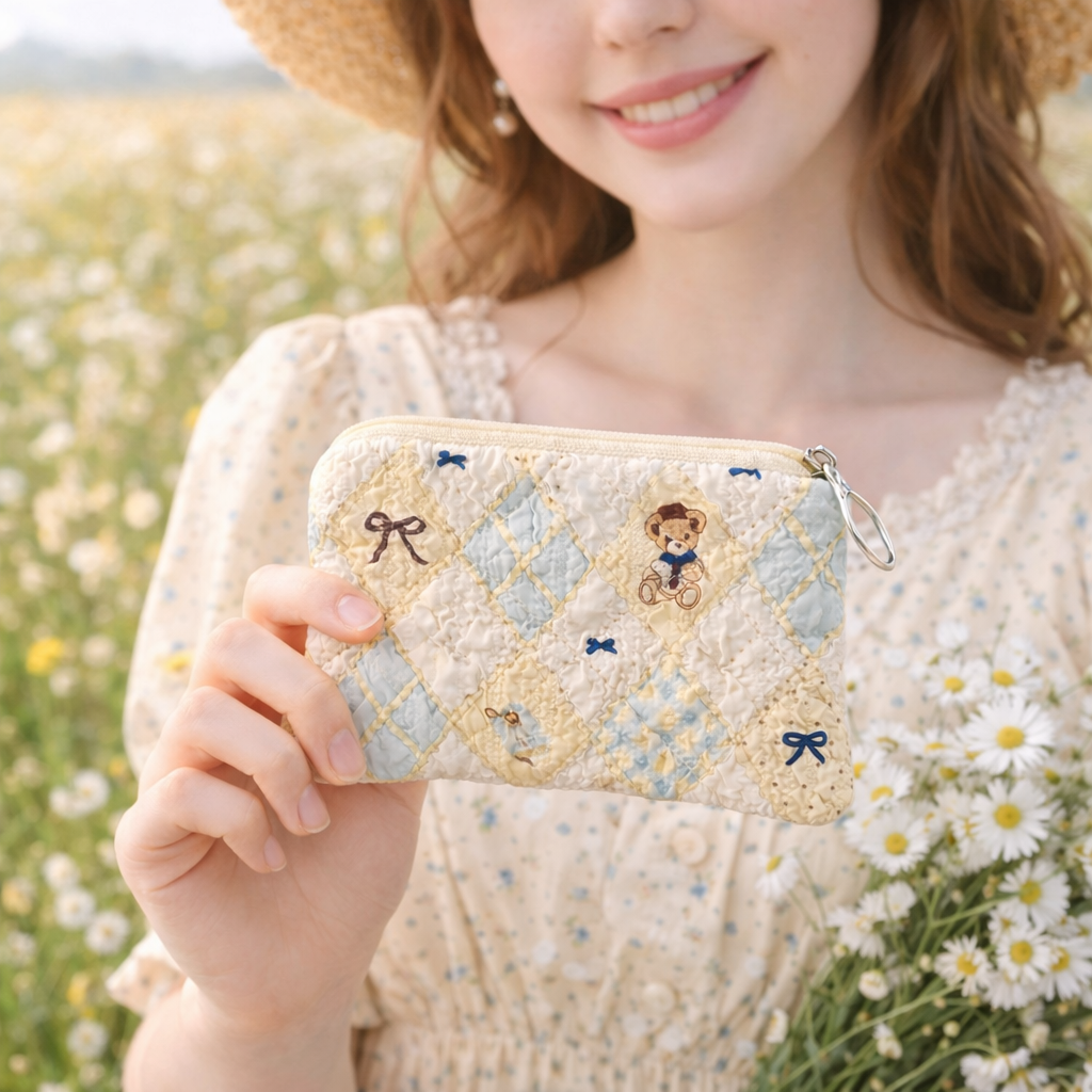 Porte-monnaie Carreaux Oursons Bleus