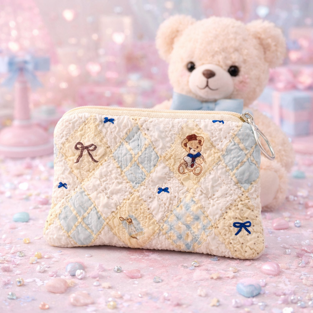 Porte-monnaie Carreaux Oursons Bleus