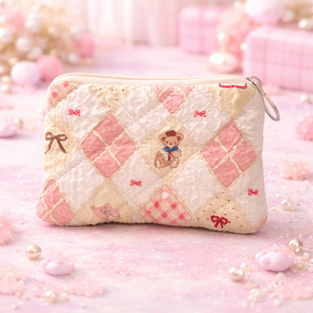 Porte-monnaie Carreaux Oursons Roses