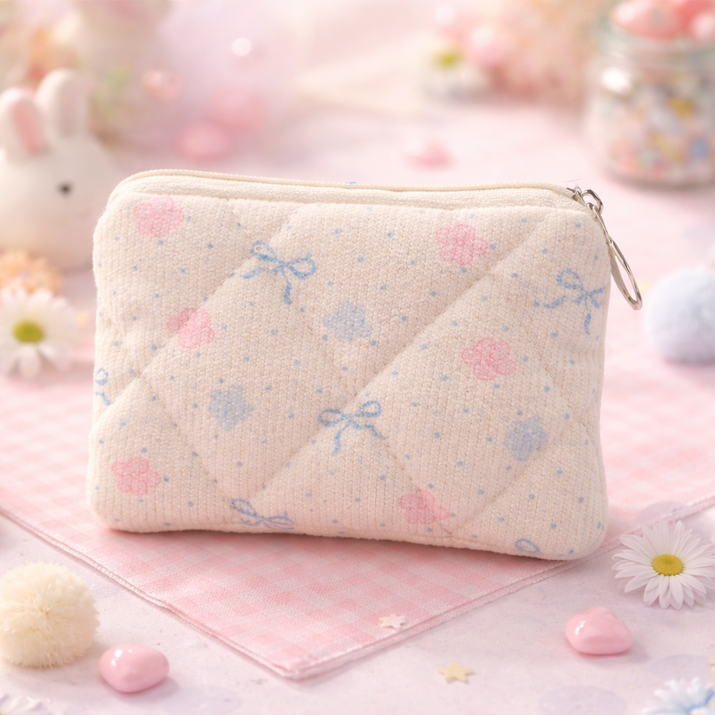 Porte-monnaie Fleurs et noeuds Blanc- Kawaï