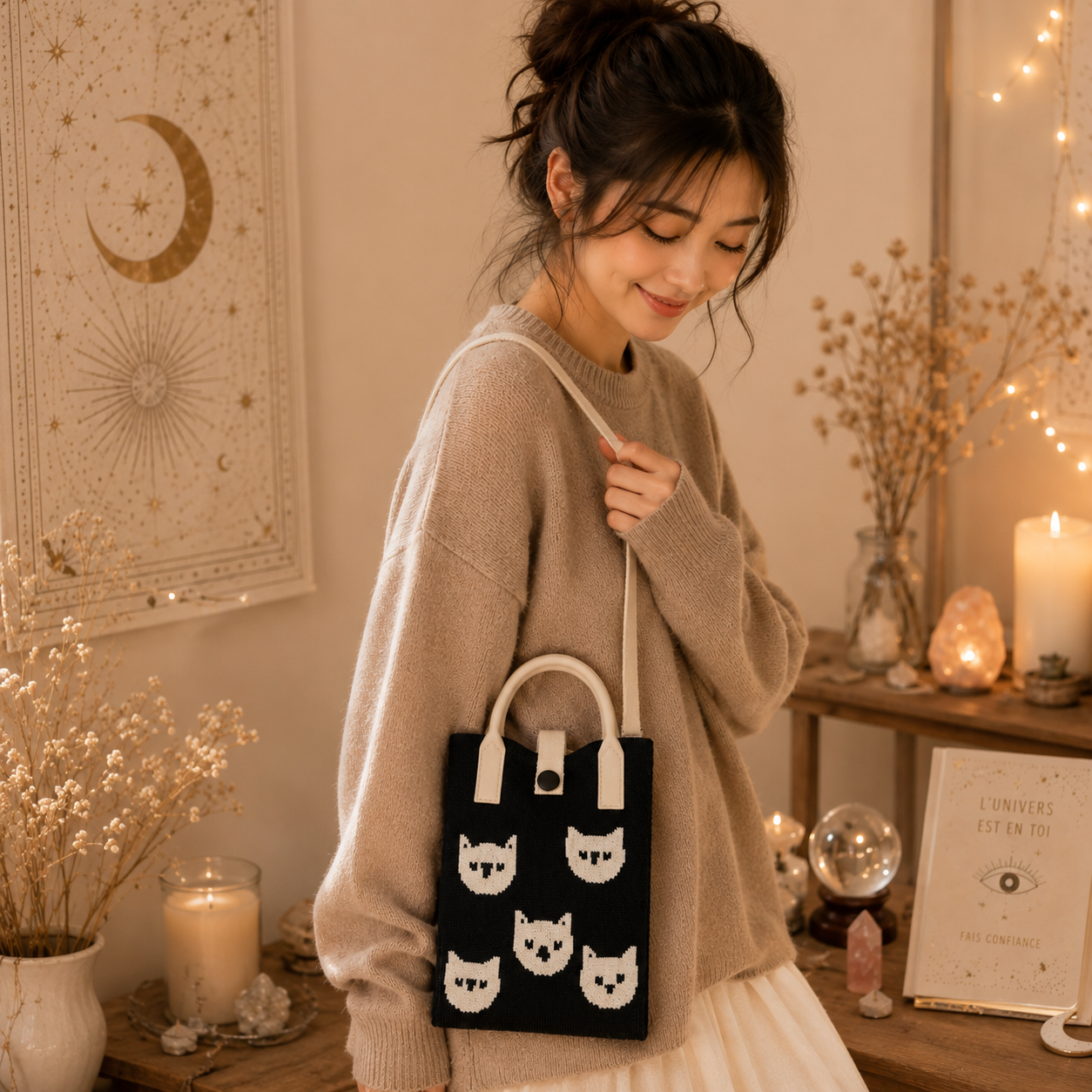 Pixie Bag Chats Sous la Lune - Automne-  Petit sac Coréen Téléphone portable