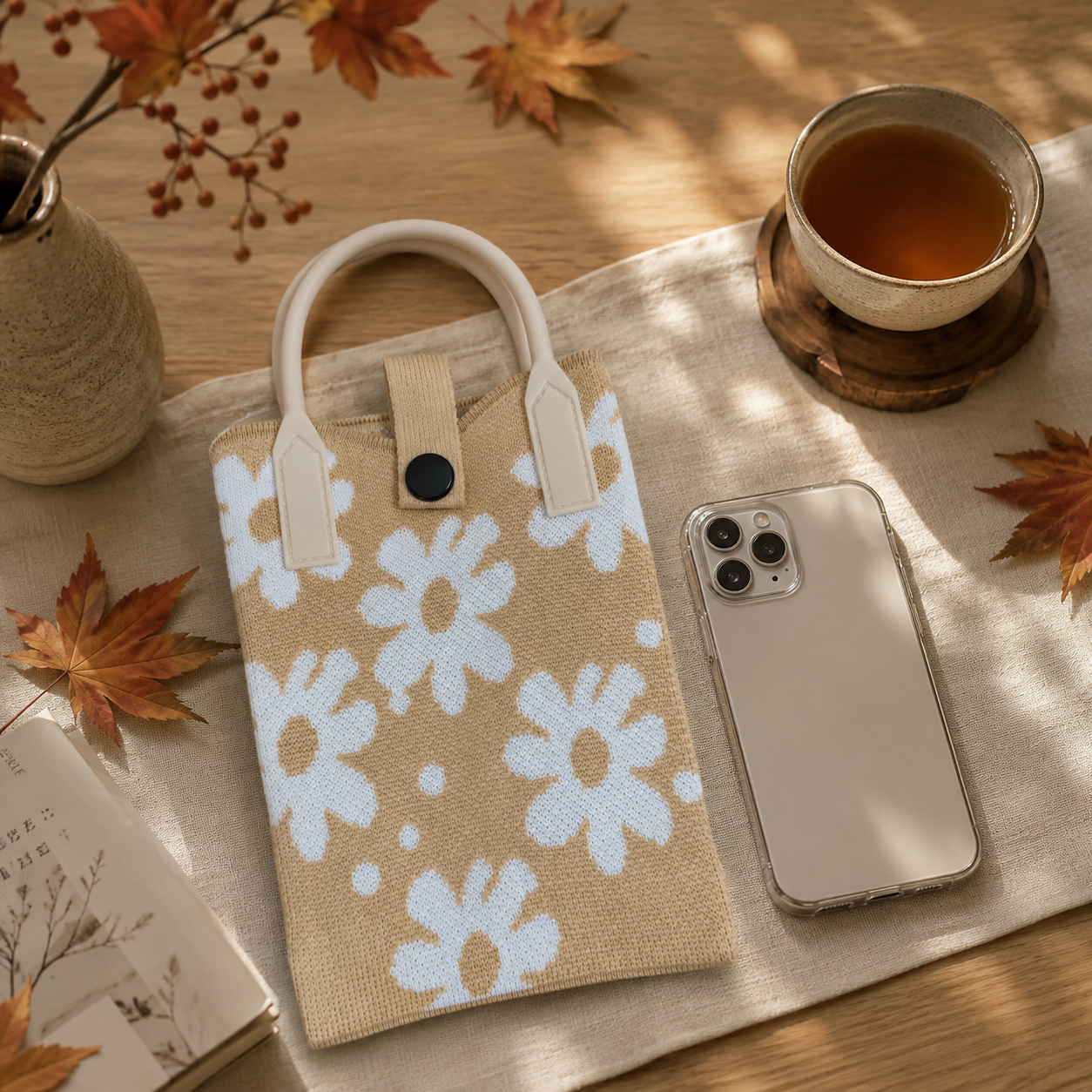 Pixie Bag Automne Marguerite Beige - Petit sac Coréen Téléphone portable