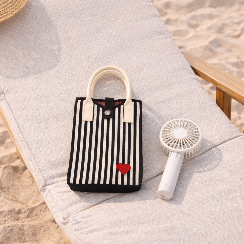 Pixie Bag Coeur Rayé Noir - Petit Sac téléphone portable