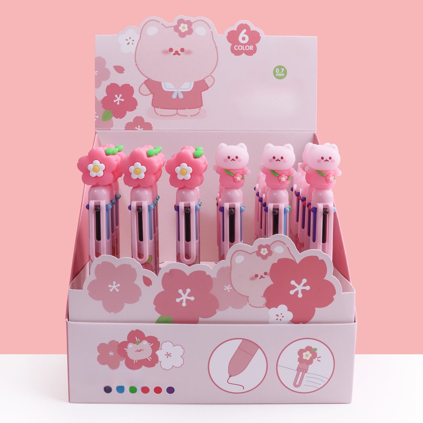 Stylo Sakura Cat 6 couleurs Kawaï